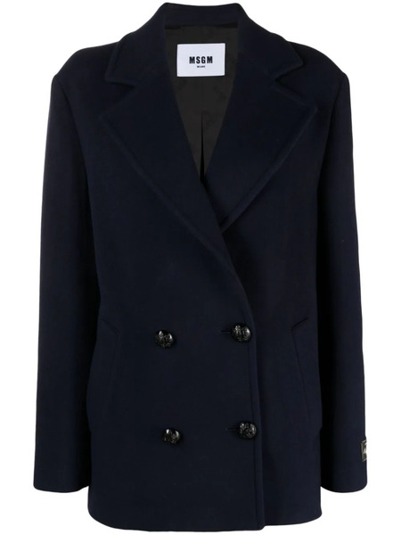  Msgm Double-breasted Logo-patch Jacket - Blue 