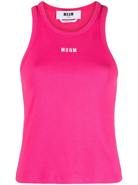  Msgm Embroidered-logo Ribbed Tank Top - Pink 