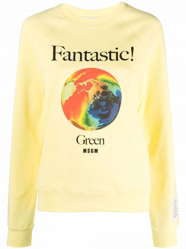  Msgm Fantastic Logo-print Crew Neck Sweatshirt - Yellow 