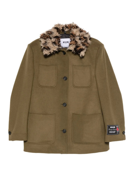  Msgm Faux-fur Collar Coat - Green 