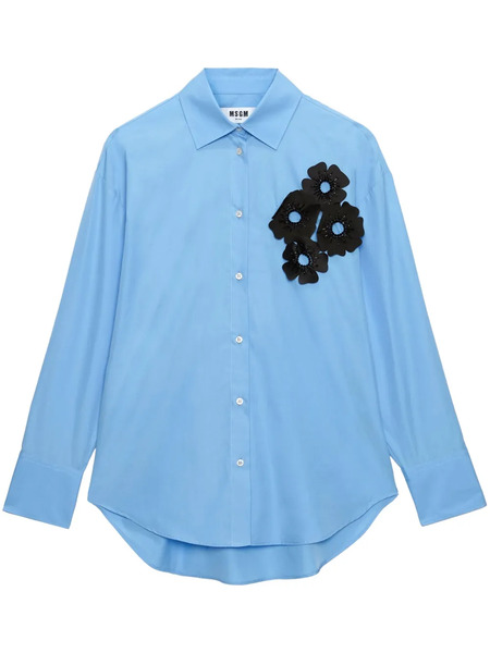  Msgm Floral-appliqué Shirt - Blue 