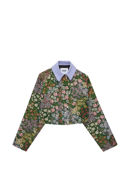  Msgm Floral Collared Jacket - Green 