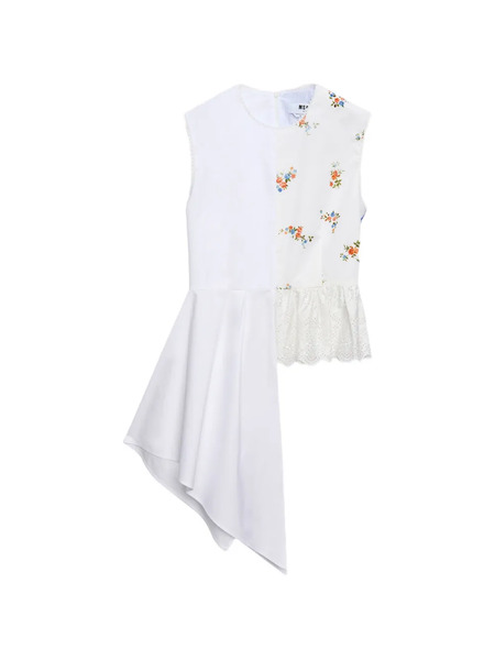  Msgm Floral-detail Top - White 