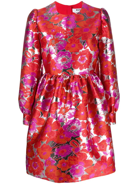 Msgm Floral Jacquard Flared Dress 