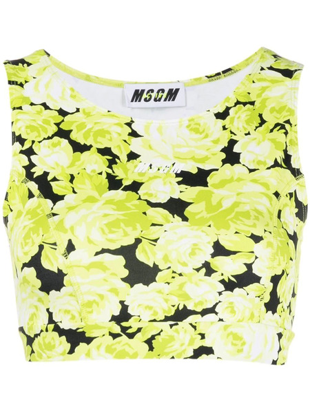  Msgm Floral-print Cropped Vest - Green 