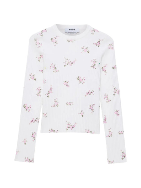  Msgm Floral Print Knitted Top - White 
