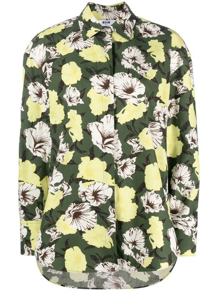  Msgm Floral-print Long-sleeve Shirt - Green 