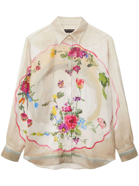  Msgm Floral-print Long-sleeve Shirt - Neutrals 