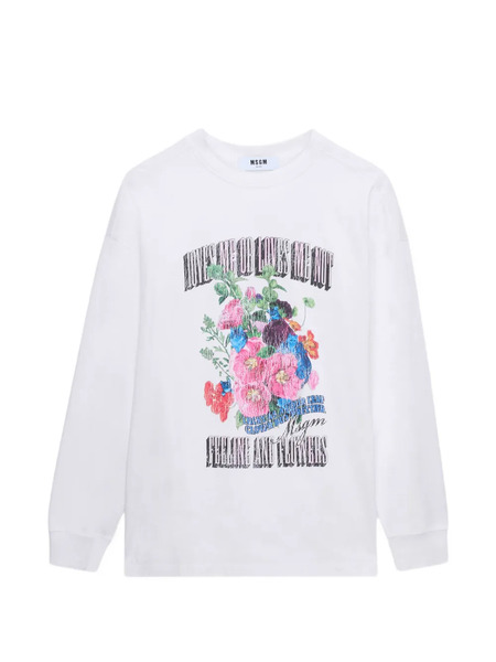  Msgm Floral Print Long Sleeve T-shirt - White 