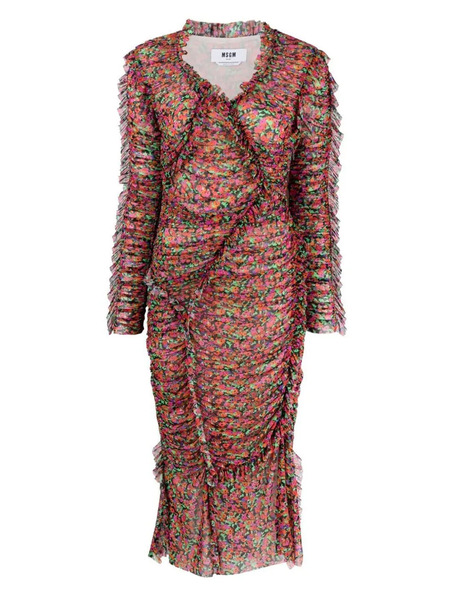  Msgm Floral-print Midi Dress - Black 