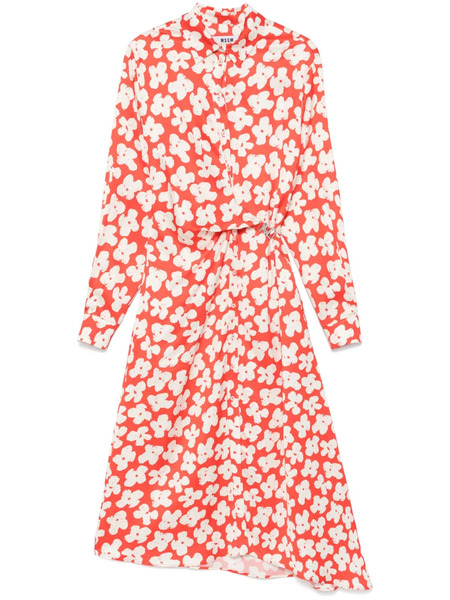  Msgm Floral-print Midi Dress - Orange 