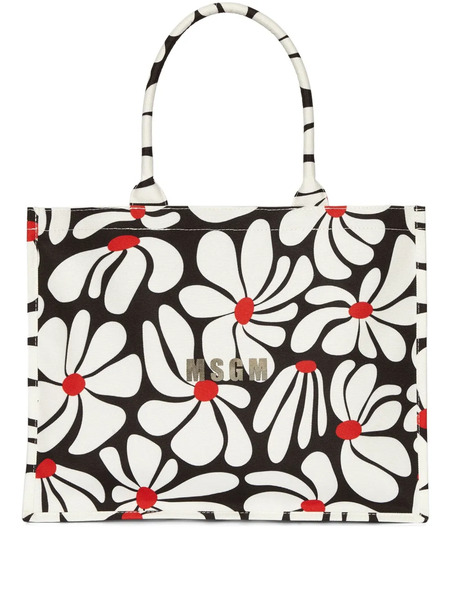  Msgm Floral-print Tote Bag - Black 