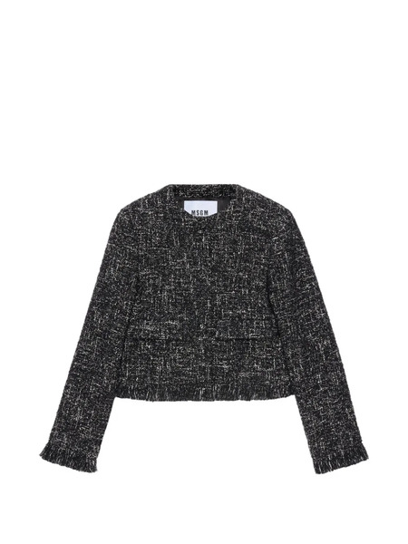  Msgm Frayed Bouclé Jacket - Black 