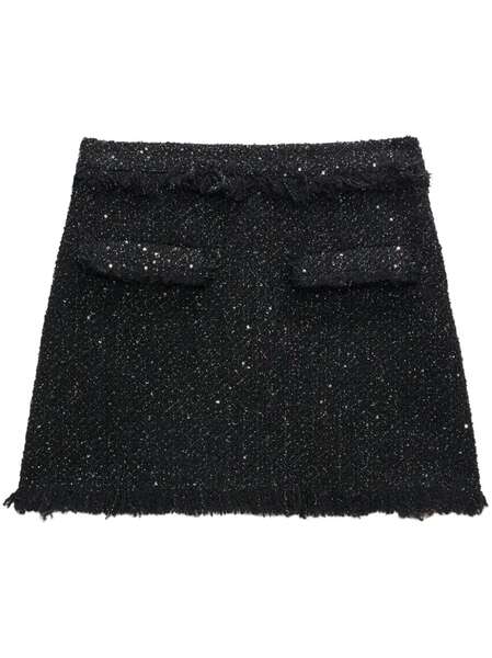  Msgm Frayed-trim Bouclé Miniskirt - Black 