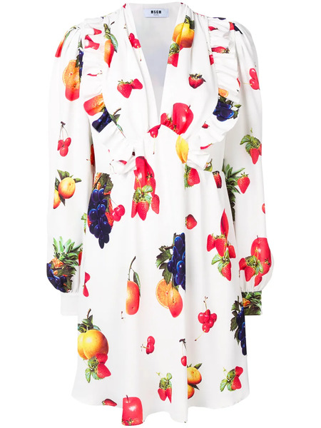  Msgm Fruit Print Midi Dress - White 