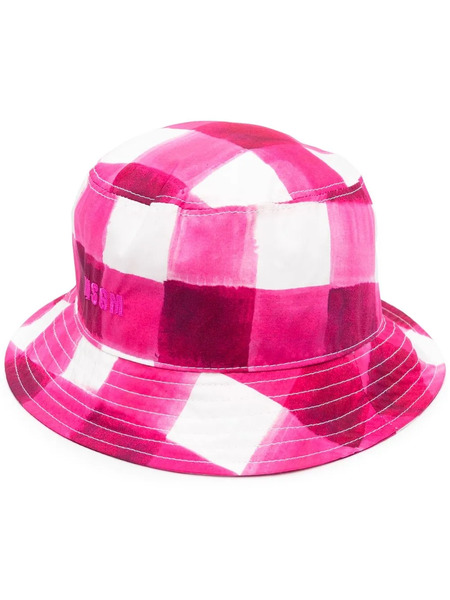  Msgm Gingham-check Bucket Hat - Pink 