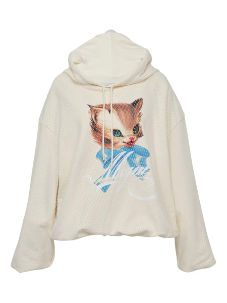  Msgm Graphic-print Hoodie - Neutrals 
