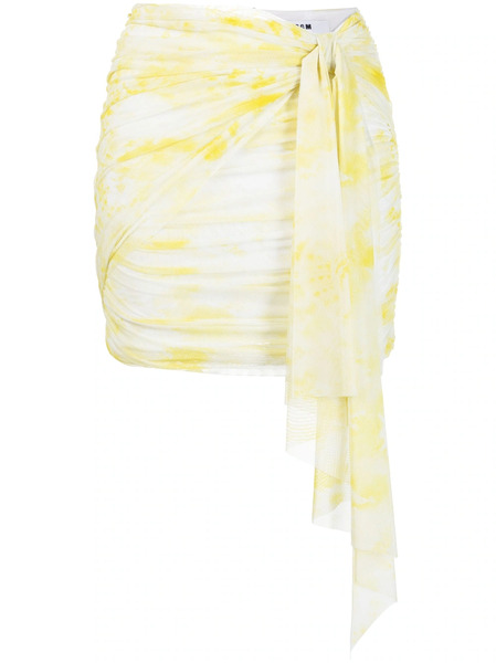  Msgm Graphic-print Ruched Miniskirt - Yellow 