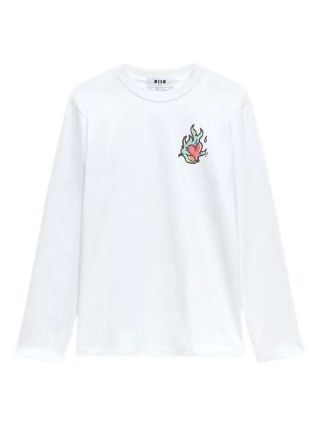  Msgm Heart-print Long-sleeve T-shirt - White 