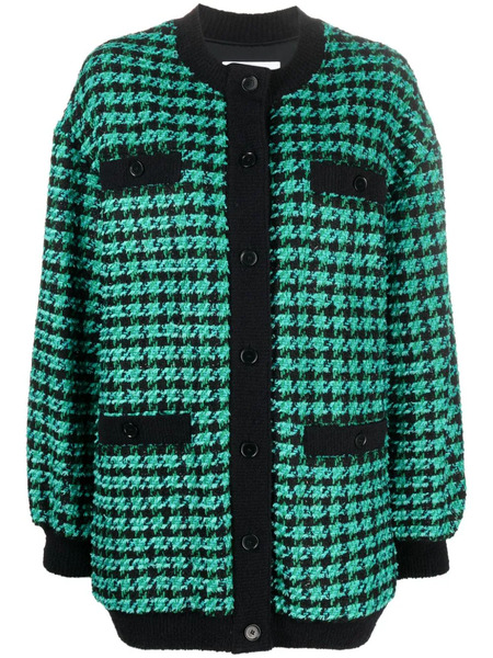  Msgm Houndstooth-pattern Tweed Cardi-coat - Black 