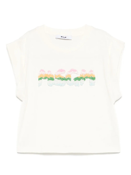  Msgm Kids Bead-logo T-shirt - Neutrals 