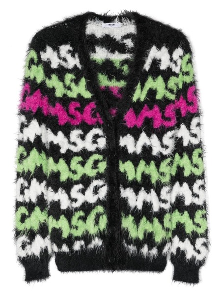  Msgm Kids Brushed-effect Intarsia-knit Cardigan - Black 