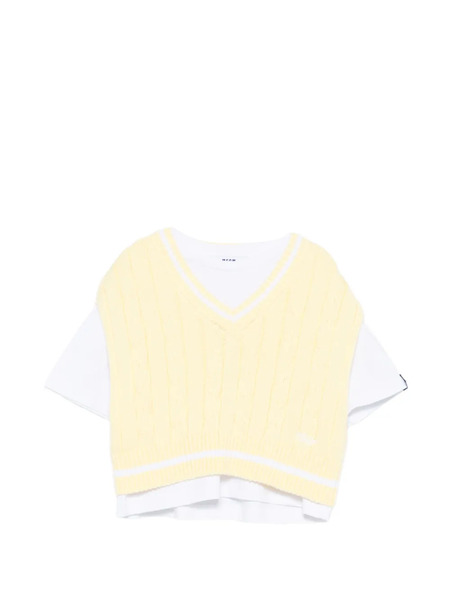  Msgm Kids Cable Knit V-neck T-shirt - Yellow 