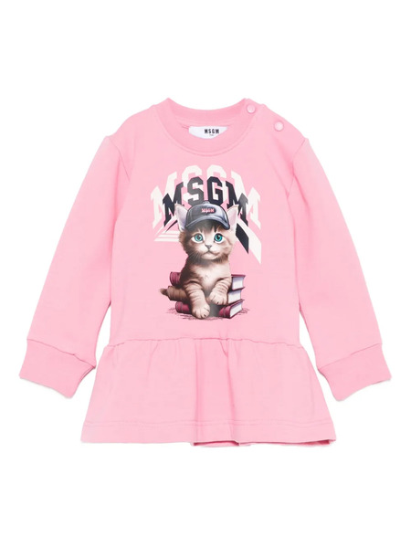  Msgm Kids Cat-print Ruffled Dress - Pink 