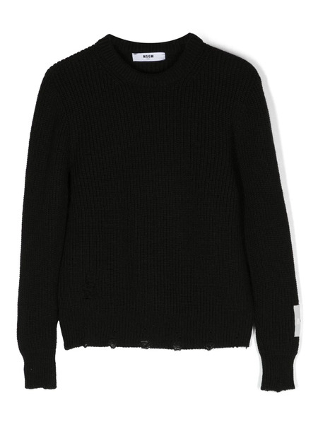  Msgm Kids Distressed-hem Waffle-knit Jumper - Black 