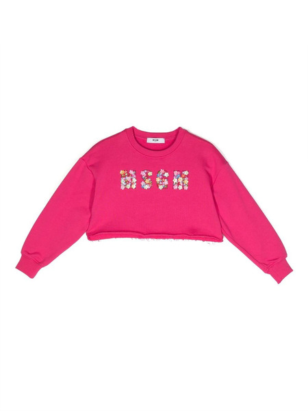  Msgm Kids Embellished-logo Crew-neck Sweatshirt - Pink 