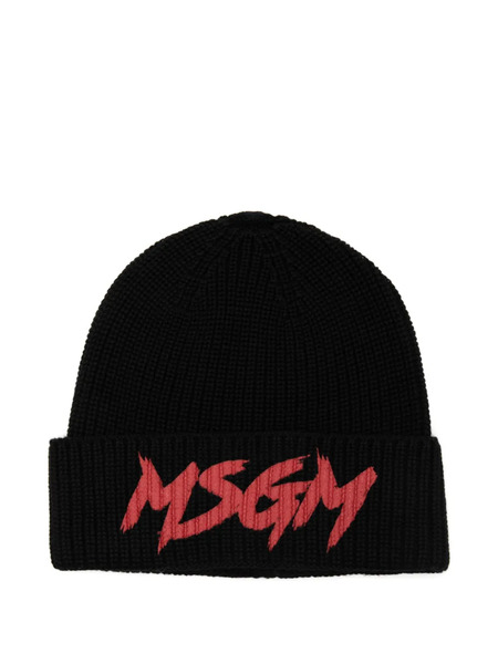  Msgm Kids Embroidered Beanie - Black 