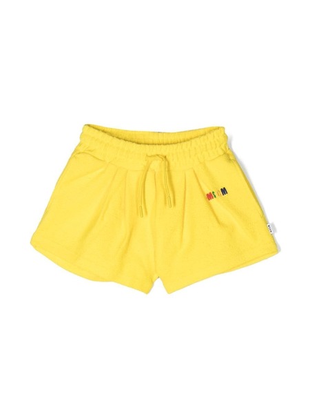  Msgm Kids Embroidered-logo Cotton Shorts - Yellow 