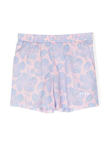  Msgm Kids Floral-print Elasticated Shorts - Pink 