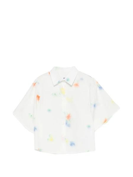  Msgm Kids Floral-print Short-sleeved Shirt - White 