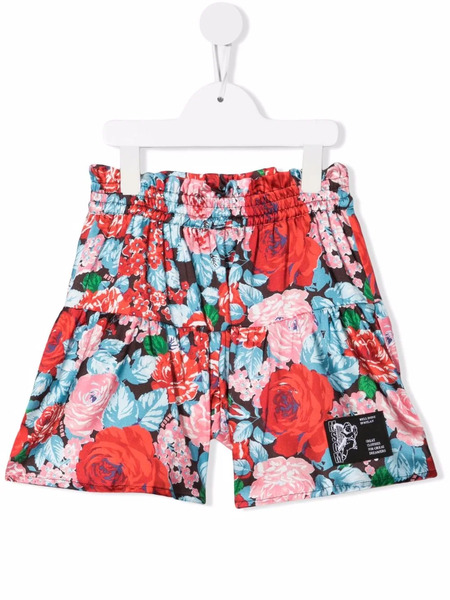  Msgm Kids Floral Print Shorts - Red 