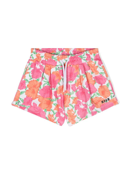  Msgm Kids Floral-print Track Shorts - White 