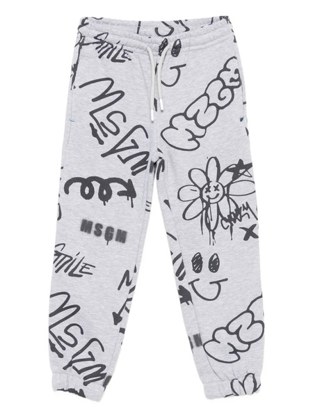  Msgm Kids Graffiti-print Drawstring Trousers - Grey 