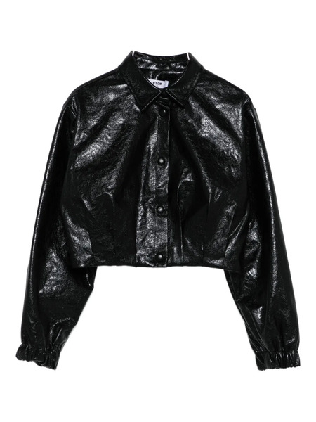  Msgm Kids Grained-effect Press-stud Shirt - Black 
