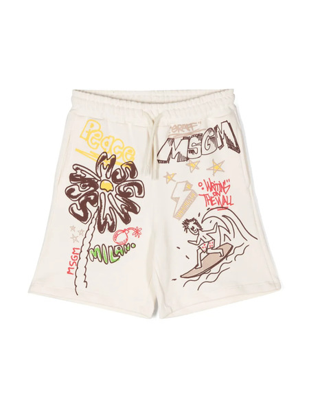  Msgm Kids Graphic-print Cotton Shorts - Neutrals 