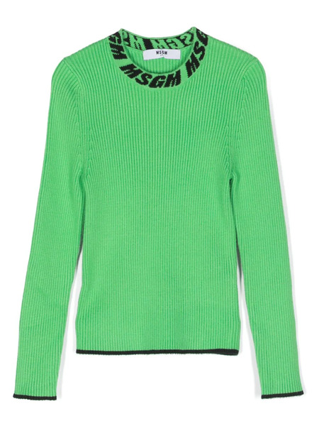  Msgm Kids Intarsia-knit Ribbed Jumper - Green 