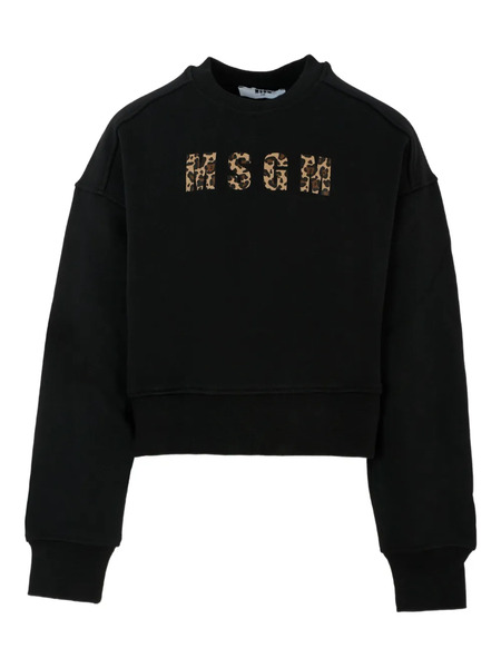  Msgm Kids Leopard-print Logo Sweatshirt - Black 