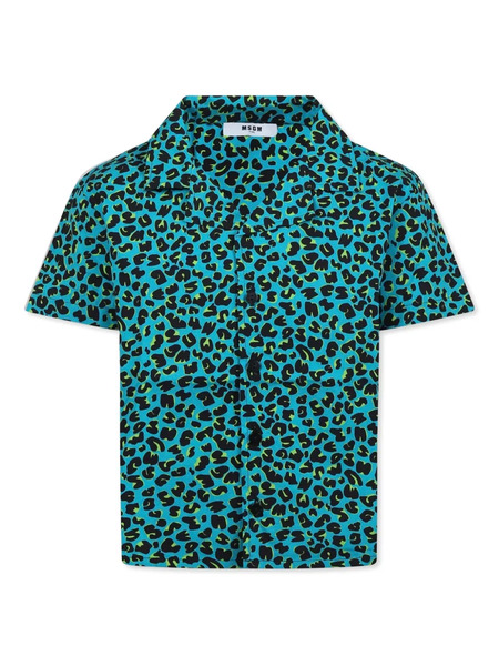  Msgm Kids Leopard-print Shirt - Blue 