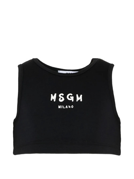  Msgm Kids Logo Crop Sleevless T-shirt - Black 