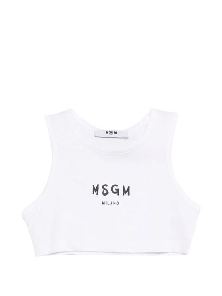  Msgm Kids Logo-detail Crop Top - White 
