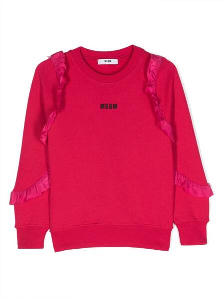  Msgm Kids Logo-embroidered Ruffle-detailing Sweatshirt - Pink 