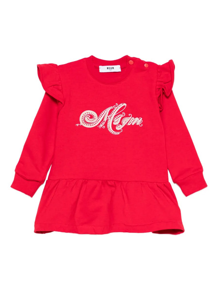  Msgm Kids Logo-embroidered Ruffled Dress 
