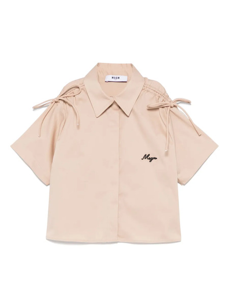  Msgm Kids Logo-embroidered Shirt - Neutrals 