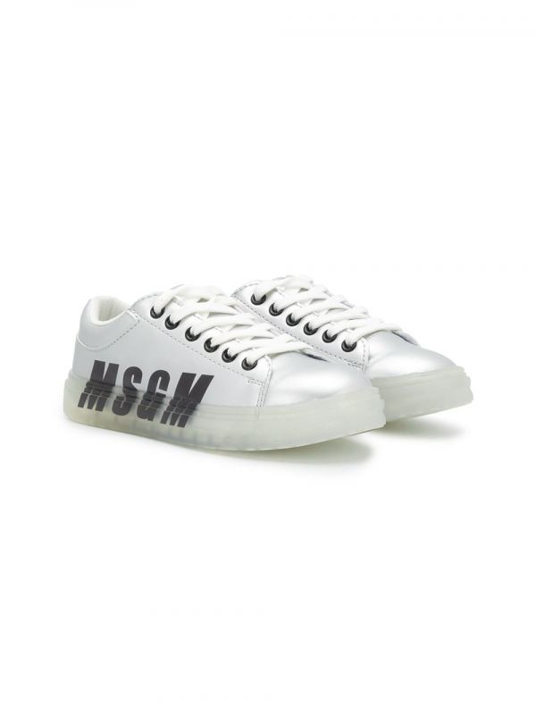  Msgm Kids Logo Lace-up Trainers - Silver 