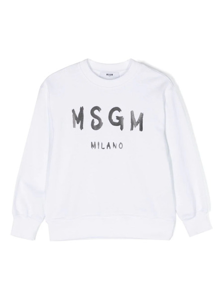  Msgm Kids Logo Print Cotton Sweatshirt - White 