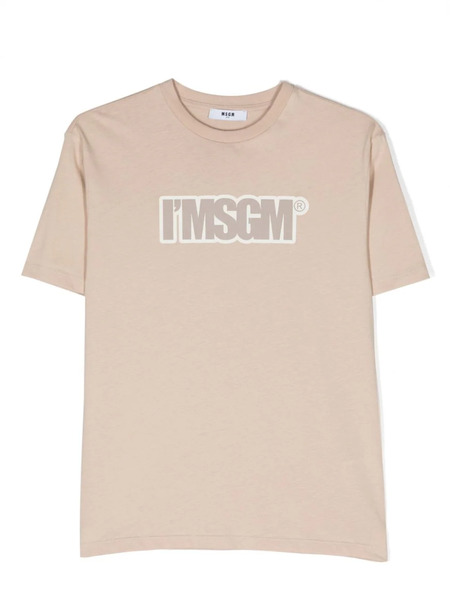 Msgm Kids Logo-print Cotton T-shirt - Neutrals 